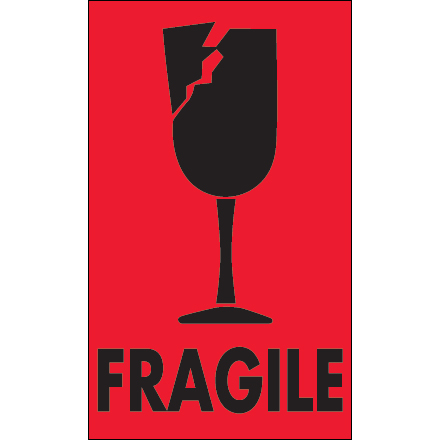 3 x 5" - "Fragile" (Fluorescent Red) Labels