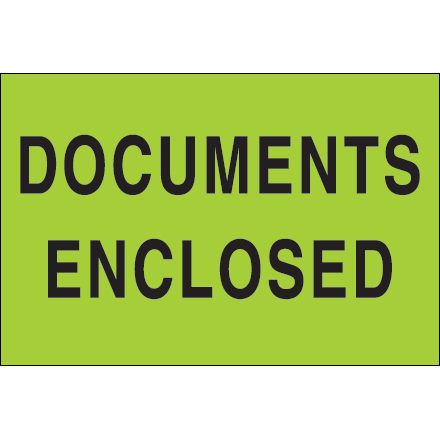 2 x 3" - "Documents Enclosed" (Fluorescent Green) Labels