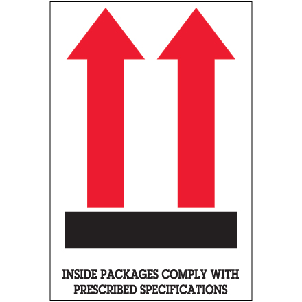 4 x 6" - "Inside Packages Comply..." Arrow Labels