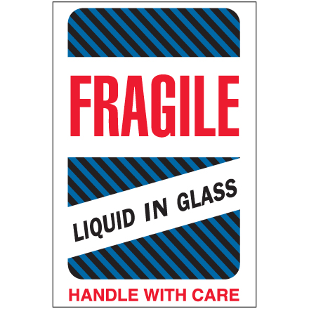 4 x 6" - "Fragile - Liquid in Glass" Labels