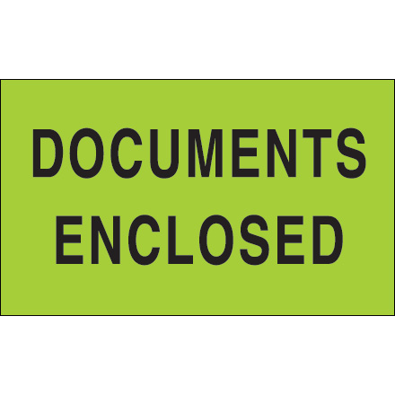 3 x 5" - "Documents Enclosed" (Fluorescent Green) Labels