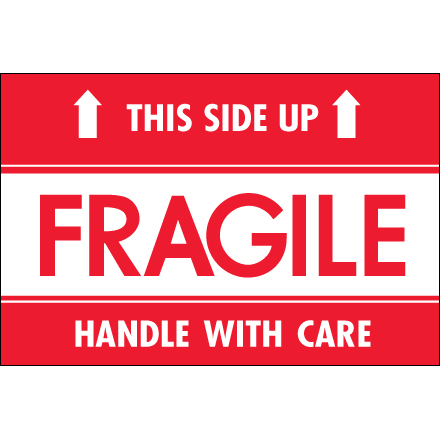 2 x 3" - "Fragile - This Side Up - HWC" Labels