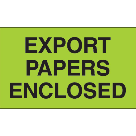 3 x 5" - "Export Papers Enclosed" (Fluorescent Green) Labels