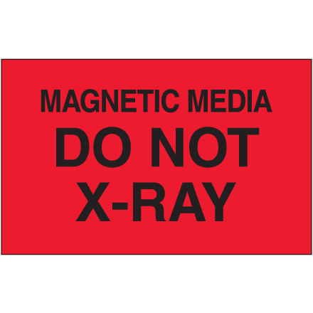 3 x 5" - "Magnetic Media Do Not X-Ray" (Fluorescent Red) Labels