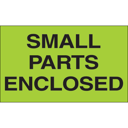 3 x 5" - "Small Parts Enclosed" (Fluorescent Green) Labels