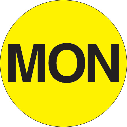 2" Circle - "MON" (Fluorescent Yellow) Days of the Week Labels