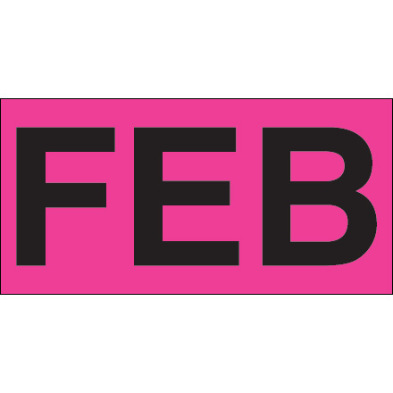 3 x 6" - "FEB" (Fluorescent Pink) Months of the Year Labels