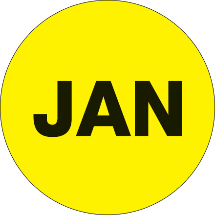 1" Circle - "JAN" (Fluorescent Yellow) Months of the Year Labels