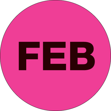1" Circle - "FEB" (Fluorescent Pink) Months of the Year Labels