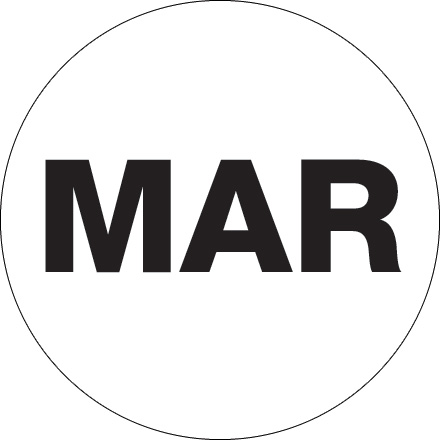 1" Circle - "MAR" (White) Months of the Year Labels