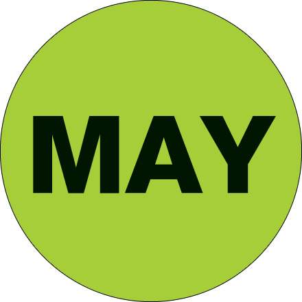 1" Circle - "MAY" (Fluorescent Green) Months of the Year Labels