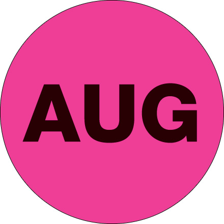 1" Circle - "AUG" (Fluorescent Pink) Months of the Year Labels
