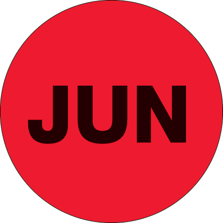 2" Circle - "JUN" (Fluorescent Red) Months of the Year Labels