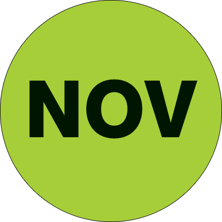 2" Circle - "NOV" (Fluorescent Green) Months of the Year Labels