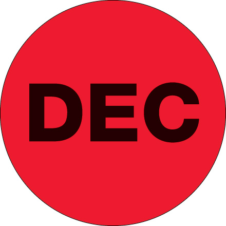 2" Circle - "DEC" (Fluorescent Red) Months of the Year Labels