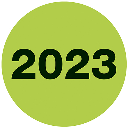 2" Circle - "2023" (Fluorescent Green) Year Labels