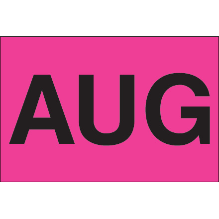 2 x 3" - "AUG" (Fluorescent Pink) Months of the Year Labels