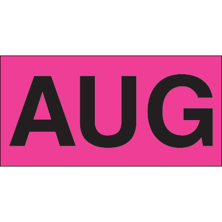 3 x 6" - "AUG" (Fluorescent Pink) Months of the Year Labels