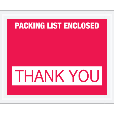 4 <span class='fraction'>1/2</span> x 5 <span class='fraction'>1/2</span>" Red "Packing List Enclosed - Thank You" Envelopes